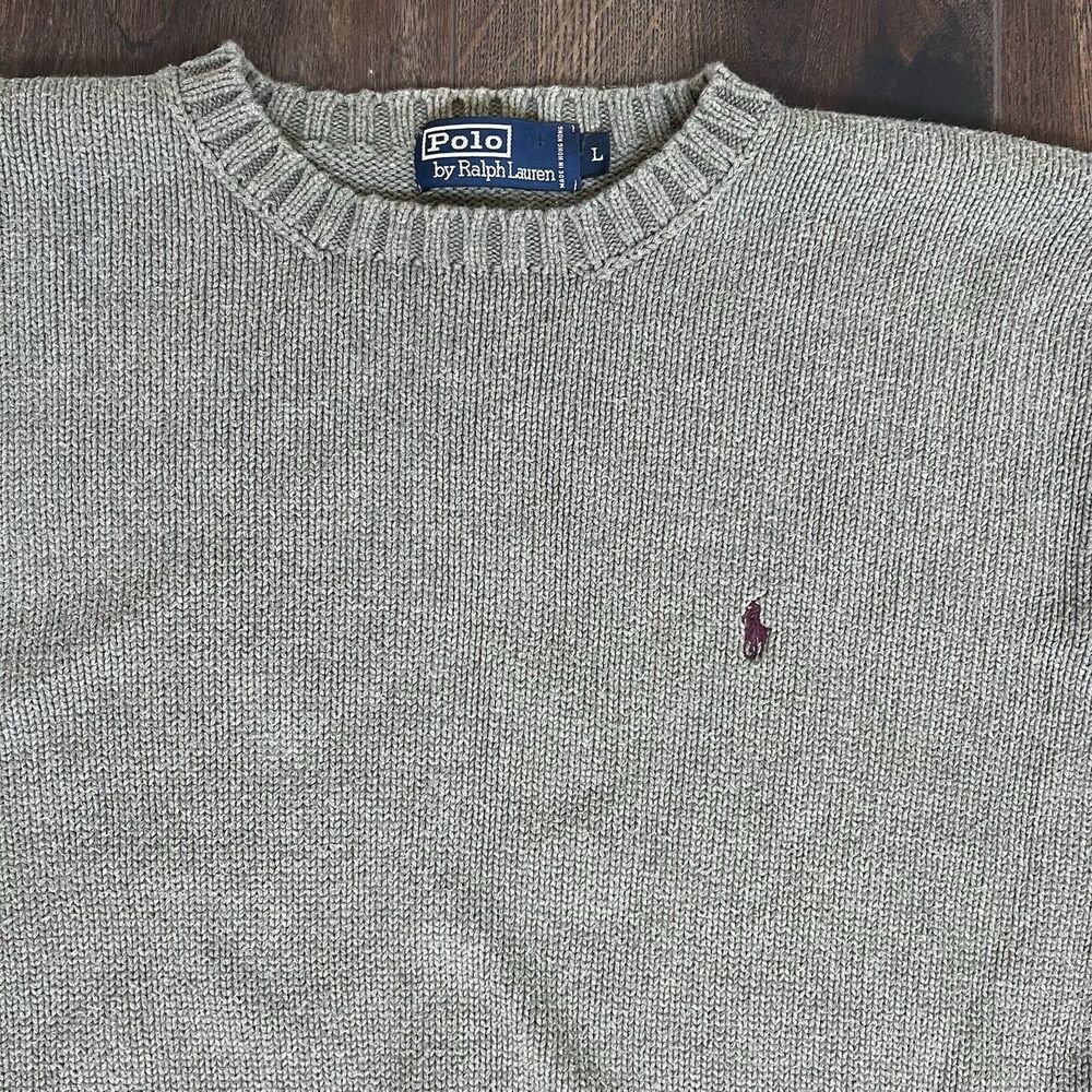 Vintage Polo Ralph Lauren Sweater Men's Size Large Khaki Green Embroidered Logo - Picture 3 of 11